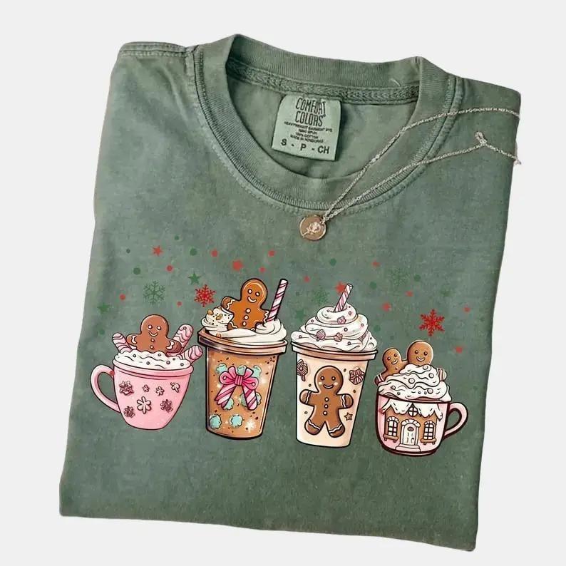 Gingerbread Christmas Drinks Tee - Cozy Holiday Graphic T-Shirt Collection