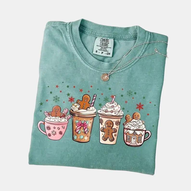 Gingerbread Christmas Drinks Tee - Cozy Holiday Graphic T-Shirt Collection