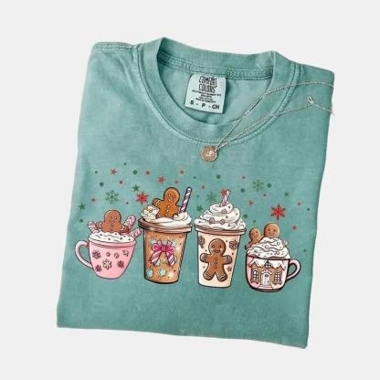 Gingerbread Christmas Drinks Tee - Cozy Holiday Graphic T-Shirt Collection