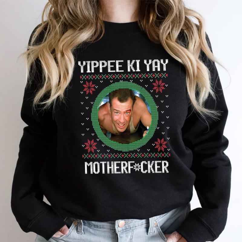 “Yippee Ki Yay” Movie Christmas Apparel - Retro Knit Style Sweatshirt & Hoodie Collection