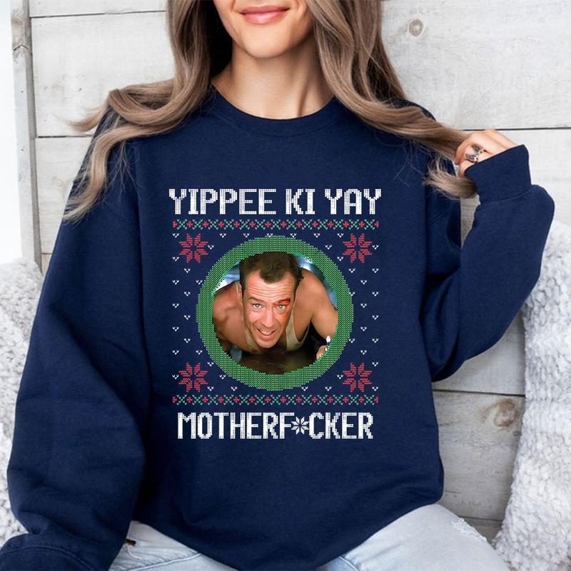 “Yippee Ki Yay” Movie Christmas Apparel - Retro Knit Style Sweatshirt & Hoodie Collection