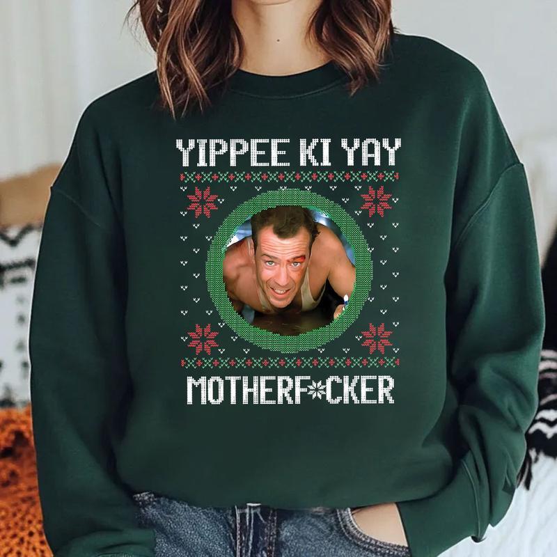 “Yippee Ki Yay” Movie Christmas Apparel - Retro Knit Style Sweatshirt & Hoodie Collection