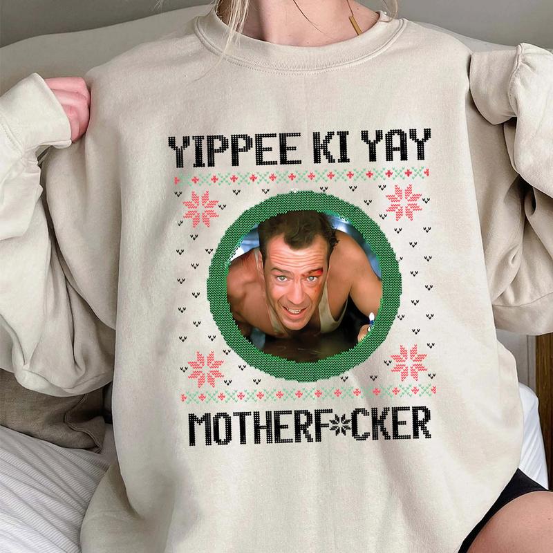 “Yippee Ki Yay” Movie Christmas Apparel - Retro Knit Style Sweatshirt & Hoodie Collection