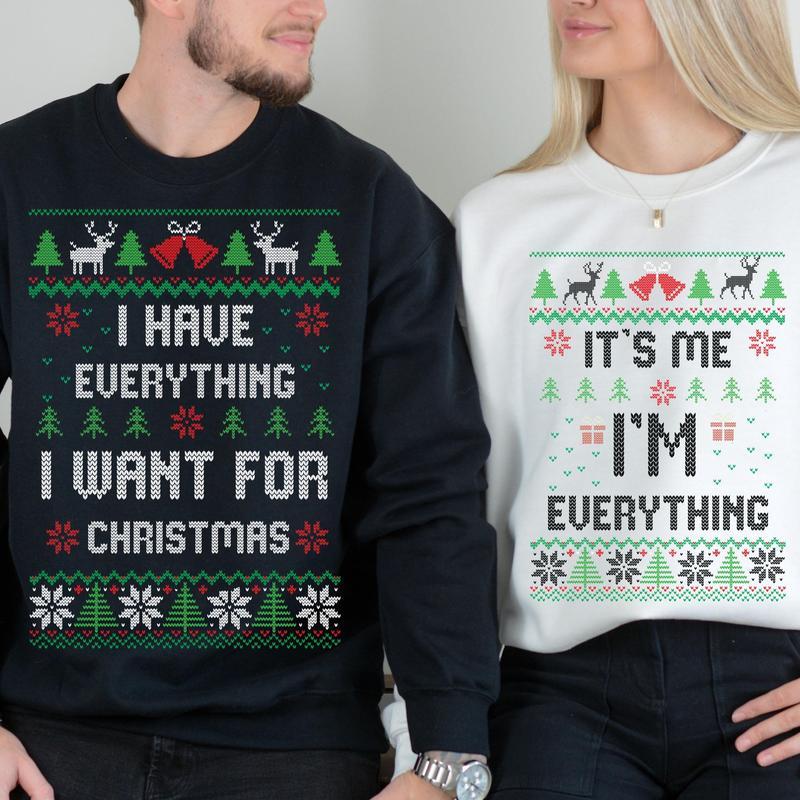 Couple Matching Christmas Sweatshirt - “Everything I Want” Interactive Holiday Apparel