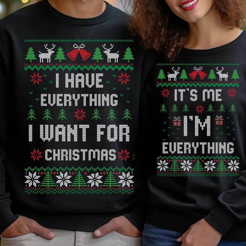 Couple Matching Christmas Sweatshirt - “Everything I Want” Interactive Holiday Apparel