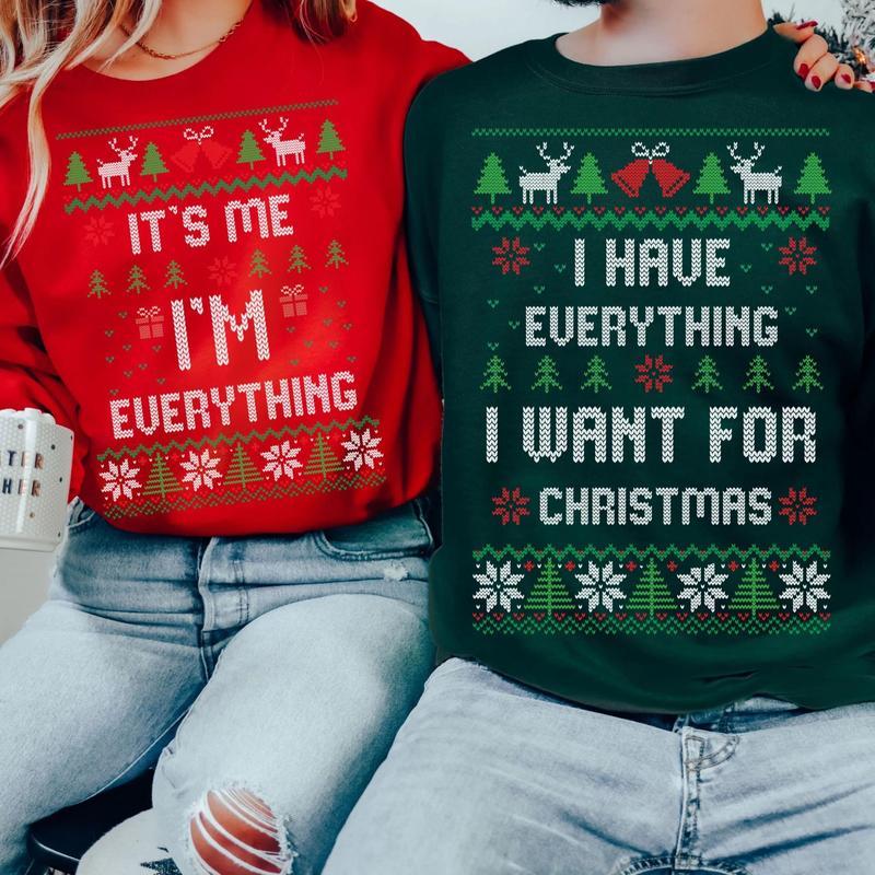 Couple Matching Christmas Sweatshirt - “Everything I Want” Interactive Holiday Apparel