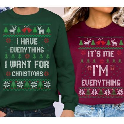 Couple Matching Christmas Sweatshirt - “Everything I Want” Interactive Holiday Apparel