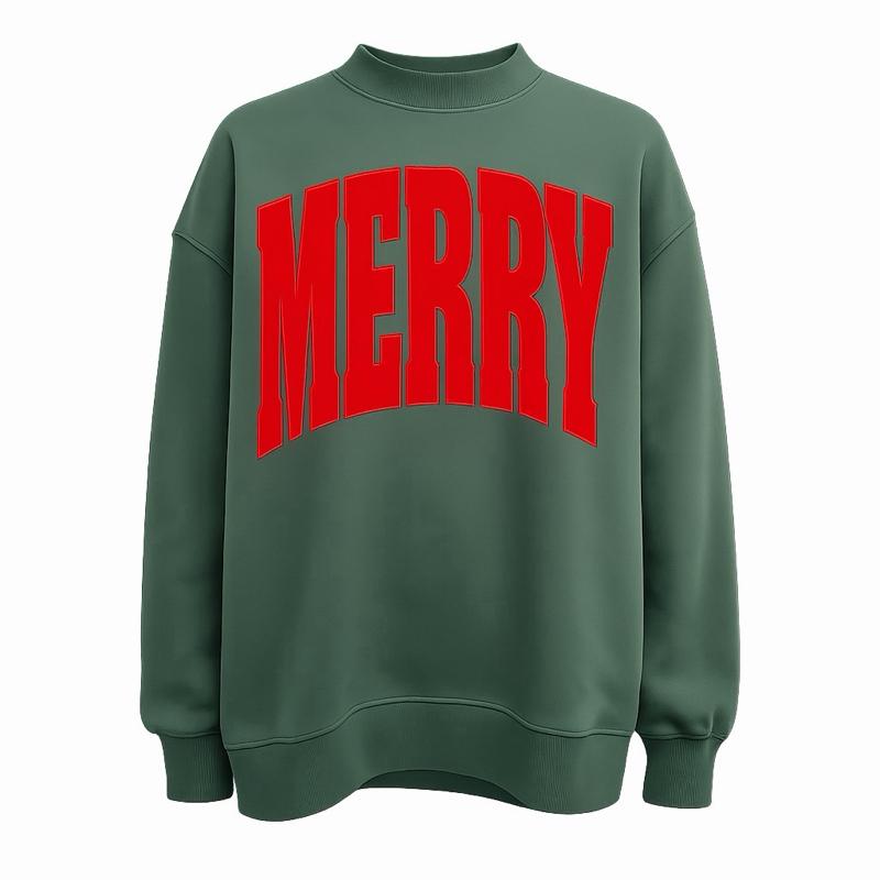 “MERRY” Christmas Mock Neck Sweatshirt – Festive Minimalist Apparel