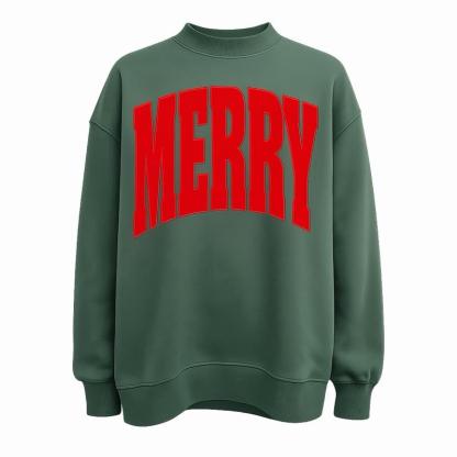 “MERRY” Christmas Mock Neck Sweatshirt – Festive Minimalist Apparel