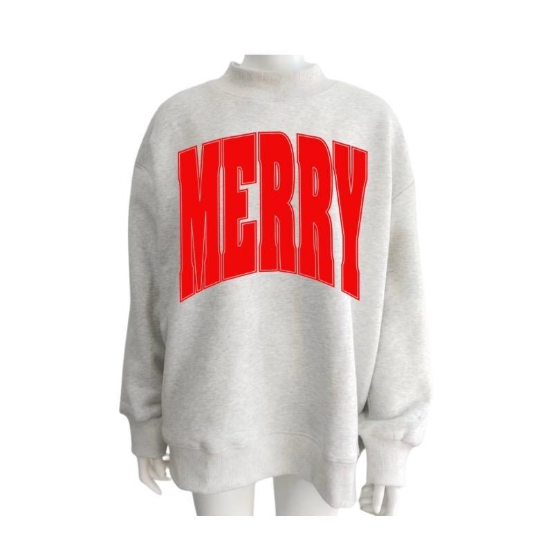 “MERRY” Christmas Mock Neck Sweatshirt – Festive Minimalist Apparel