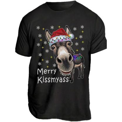 “Merry Kissmyass” Funny Donkey Christmas T-Shirt – Adult Humor Holiday Apparel