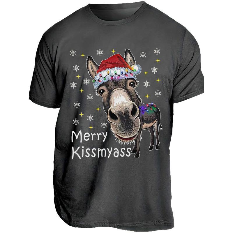 “Merry Kissmyass” Funny Donkey Christmas T-Shirt – Adult Humor Holiday Apparel