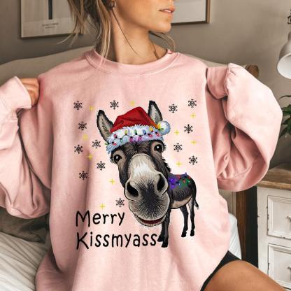 “Merry Kissmyass” Funny Donkey Christmas T-Shirt – Adult Humor Holiday Apparel