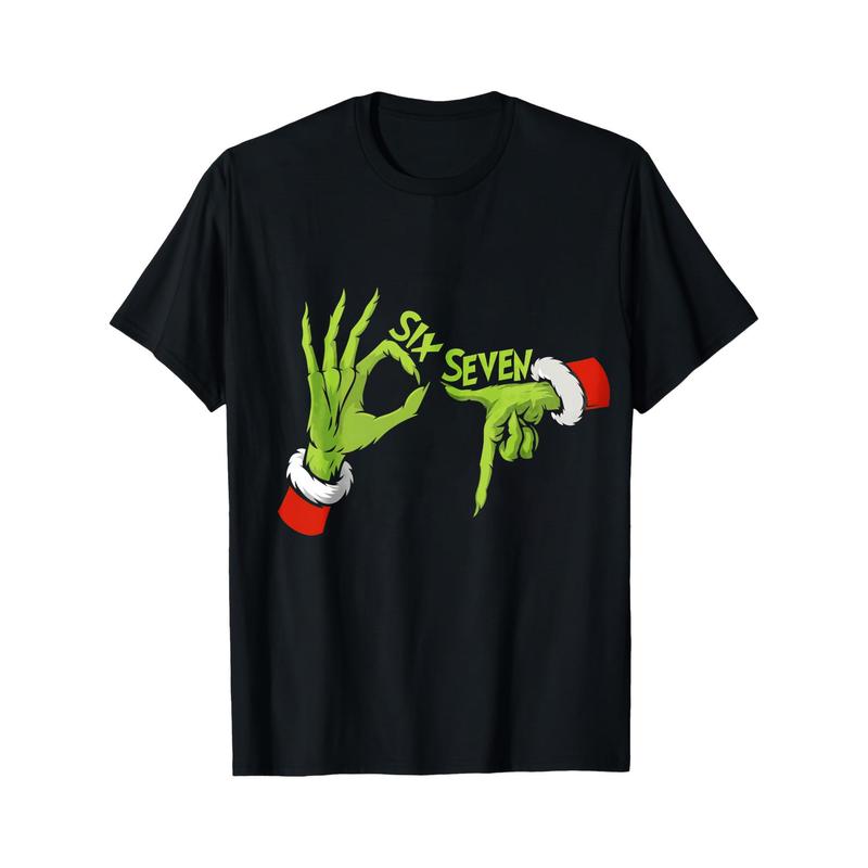Black T Shirt Grinch Hands Six Seven Christmas Holiday Party Wear