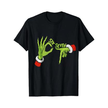 Black T Shirt Grinch Hands Six Seven Christmas Holiday Party Wear