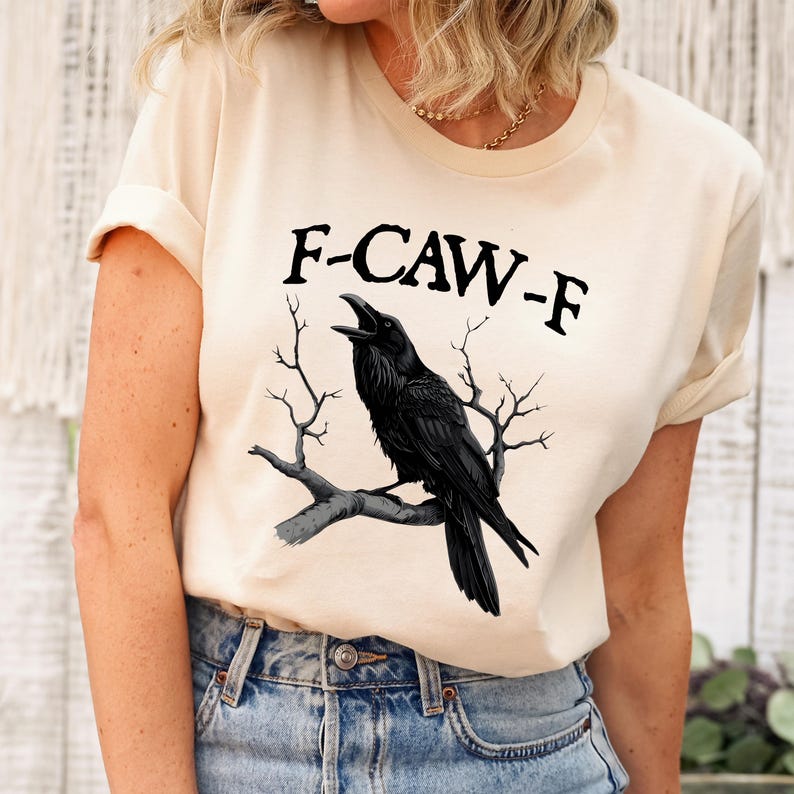 “F - CAW - F” Raven Dark Style Cream Crewneck Tee