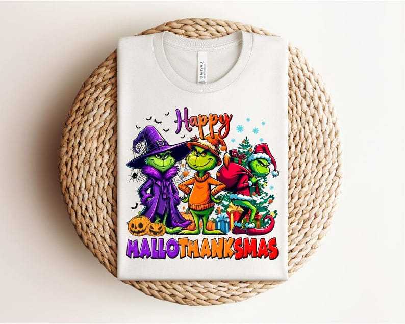 Grinch HalloThanksMas Graphic Tee - Halloween Thanksgiving Christmas Fusion Apparel