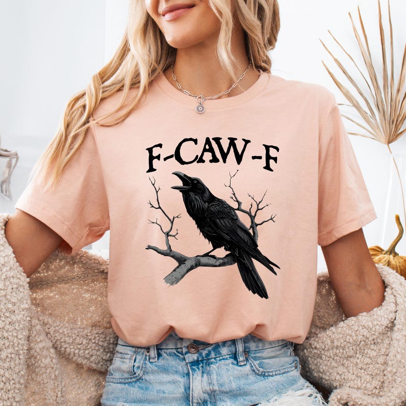 “F - CAW - F” Raven Dark Style Cream Crewneck Tee