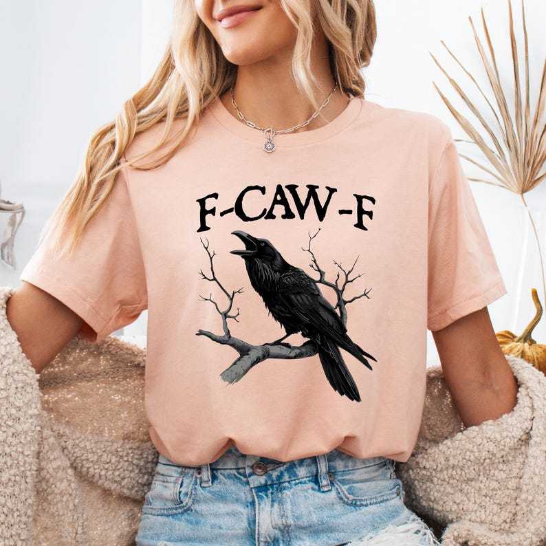 “F - CAW - F” Raven Dark Style Cream Crewneck Tee