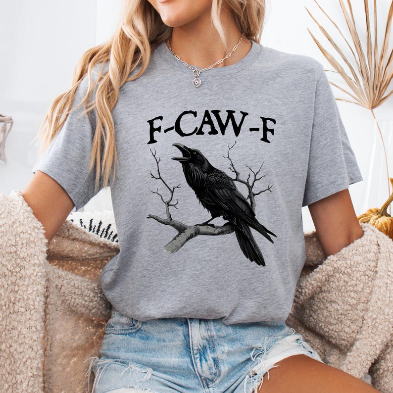 “F - CAW - F” Raven Dark Style Cream Crewneck Tee