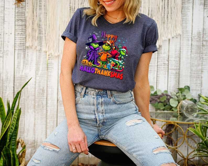 Grinch HalloThanksMas Graphic Tee - Halloween Thanksgiving Christmas Fusion Apparel