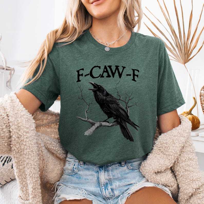 “F - CAW - F” Raven Dark Style Cream Crewneck Tee