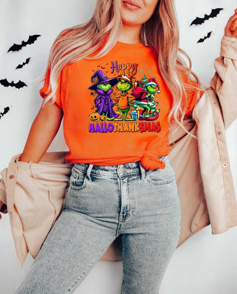 Grinch HalloThanksMas Graphic Tee - Halloween Thanksgiving Christmas Fusion Apparel