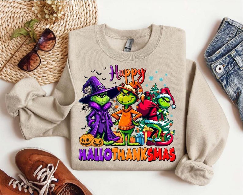 Grinch HalloThanksMas Graphic Tee - Halloween Thanksgiving Christmas Fusion Apparel