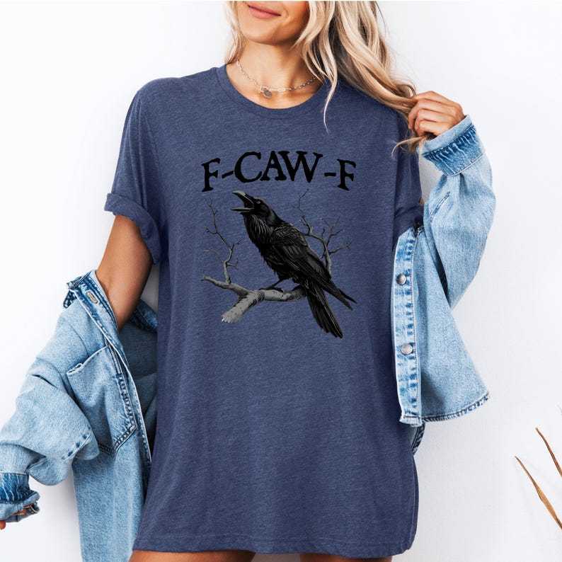 “F - CAW - F” Raven Dark Style Cream Crewneck Tee