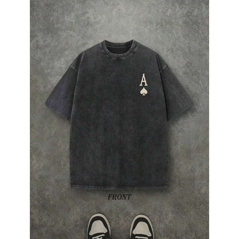 Retro Washed Double-Sided Ace Graphic Tee – Luck and Strength Vintage Streetwear T-Shirt