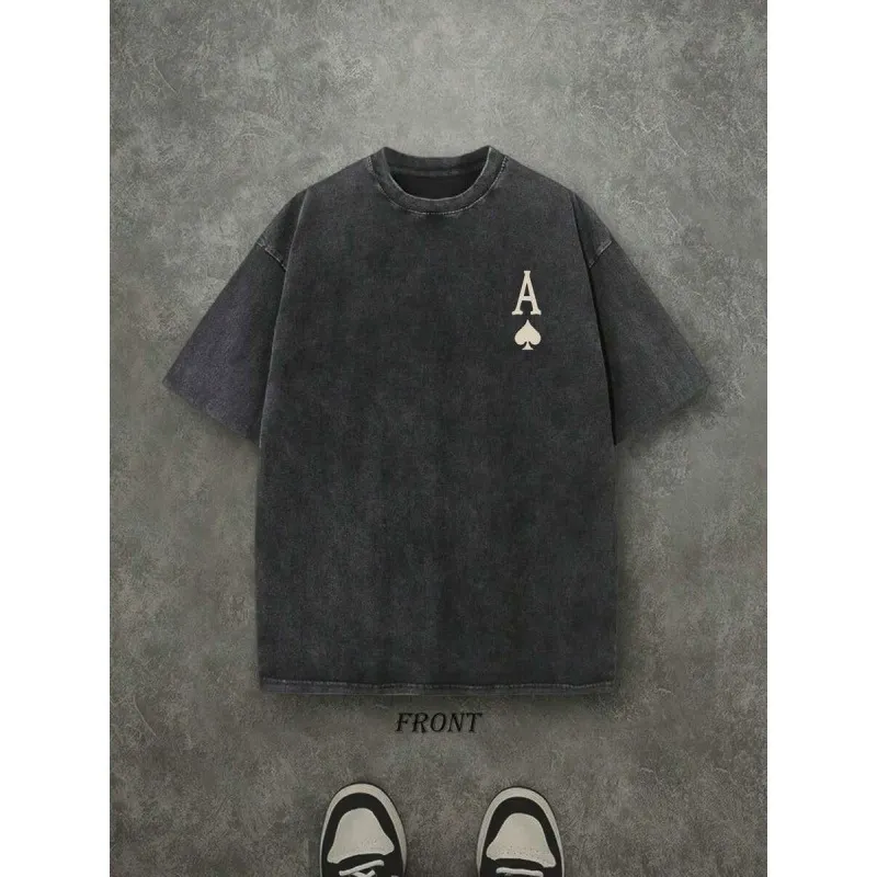 Retro Washed Double-Sided Ace Graphic Tee – Luck and Strength Vintage Streetwear T-Shirt