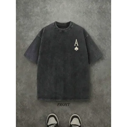 Retro Washed Double-Sided Ace Graphic Tee – Luck and Strength Vintage Streetwear T-Shirt