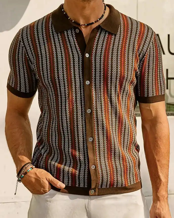 Men’s Retro Knit Button Polo Shirt – Lightweight Short Sleeve Summer Sweater Top