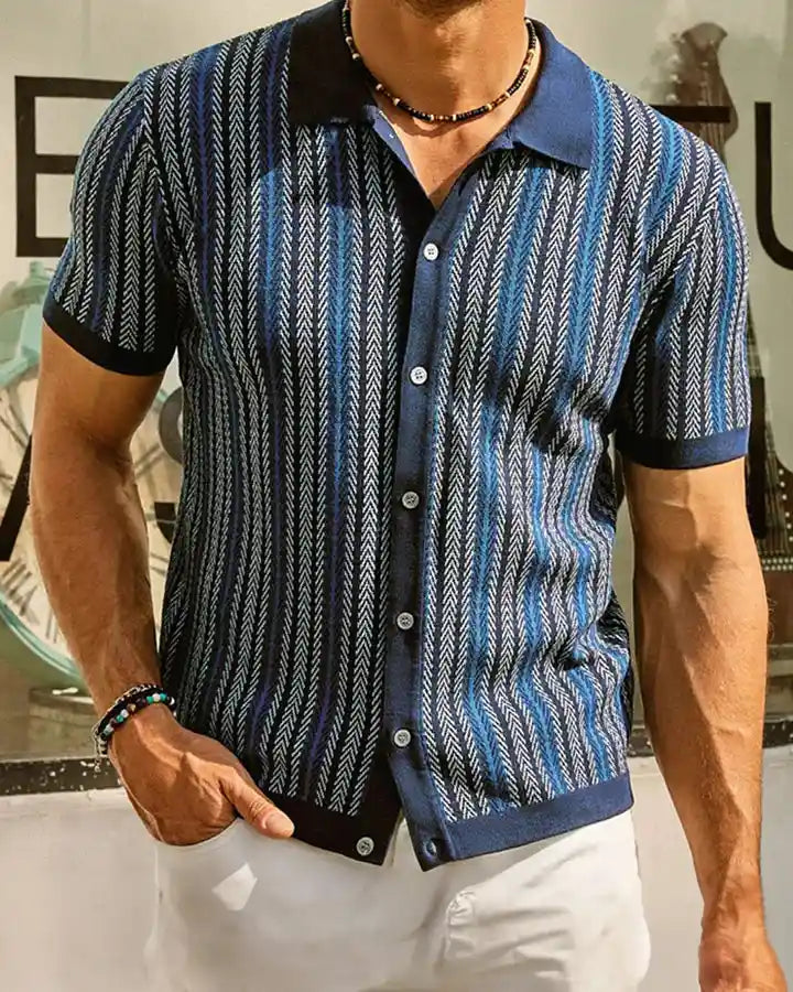 Men’s Retro Knit Button Polo Shirt – Lightweight Short Sleeve Summer Sweater Top