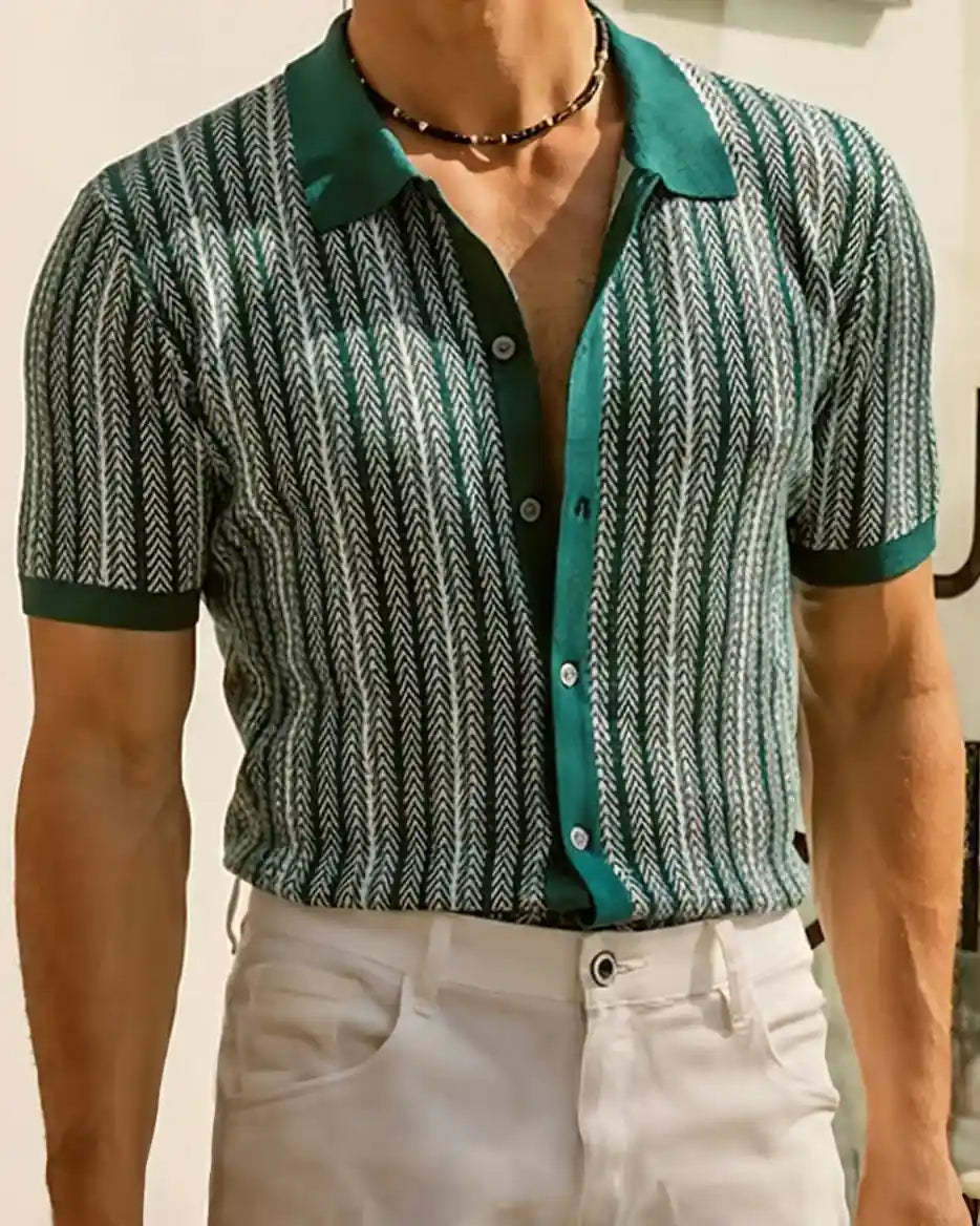 Men’s Retro Knit Button Polo Shirt – Lightweight Short Sleeve Summer Sweater Top