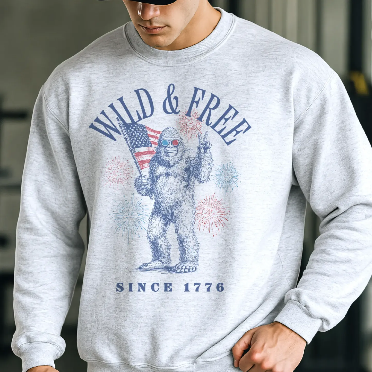 Wild & Free Bigfoot Patriotic Graphic Tee – Retro 4th of July Independence Day Casual T-Shirt