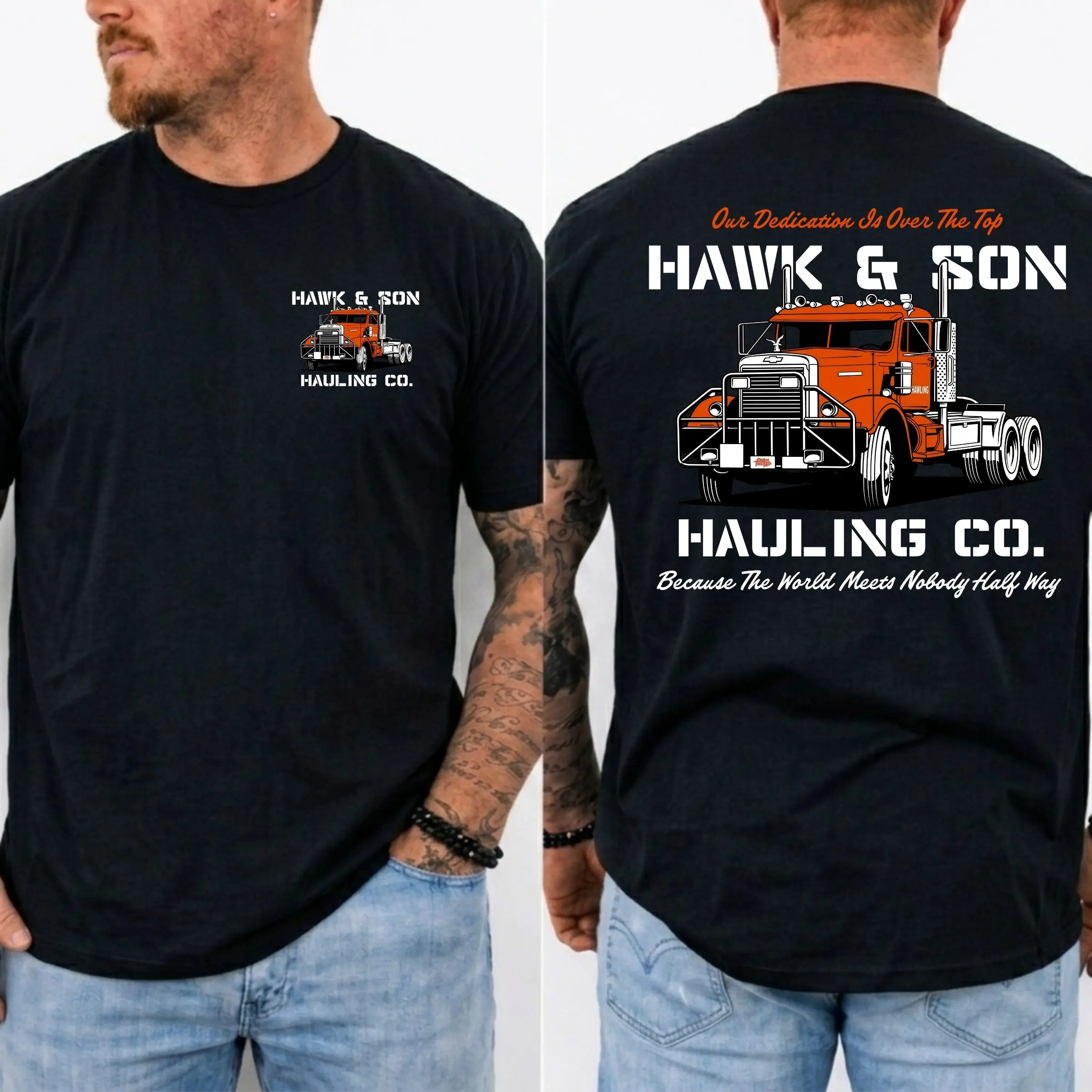 Over The Top Trucker Shirt - Vintage 80s Arm Wrestling Graphic Tee, Retro Hawk & Son Hauling Co. Streetwear T-Shirt