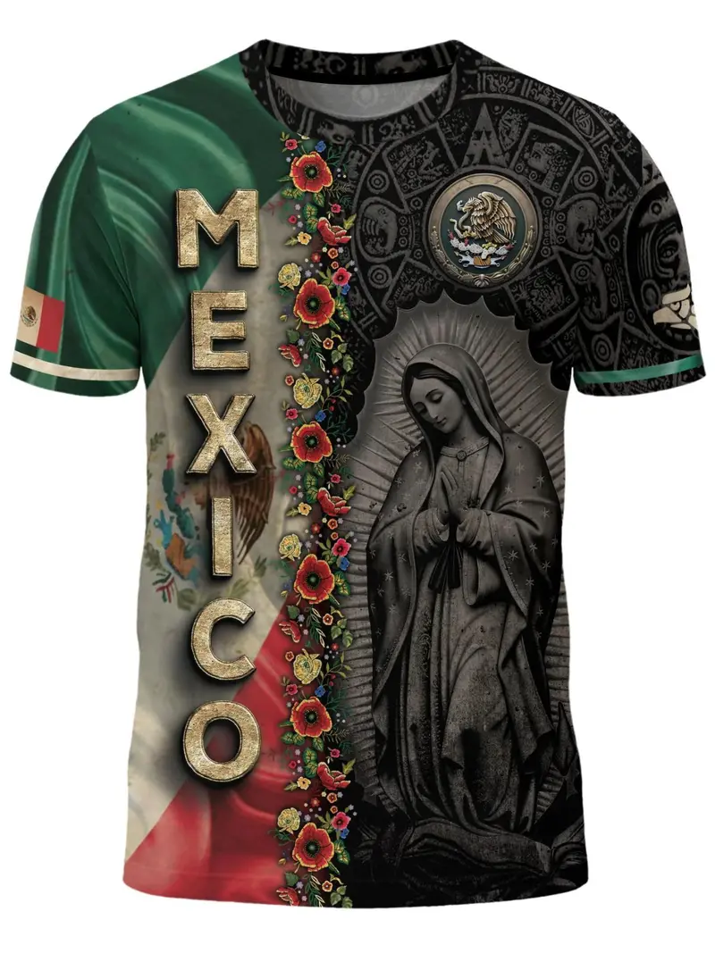 Mexico Heritage All-Over Print 3D Tee - Aztec Eagle & Our Lady of Guadalupe National Pride Shirt