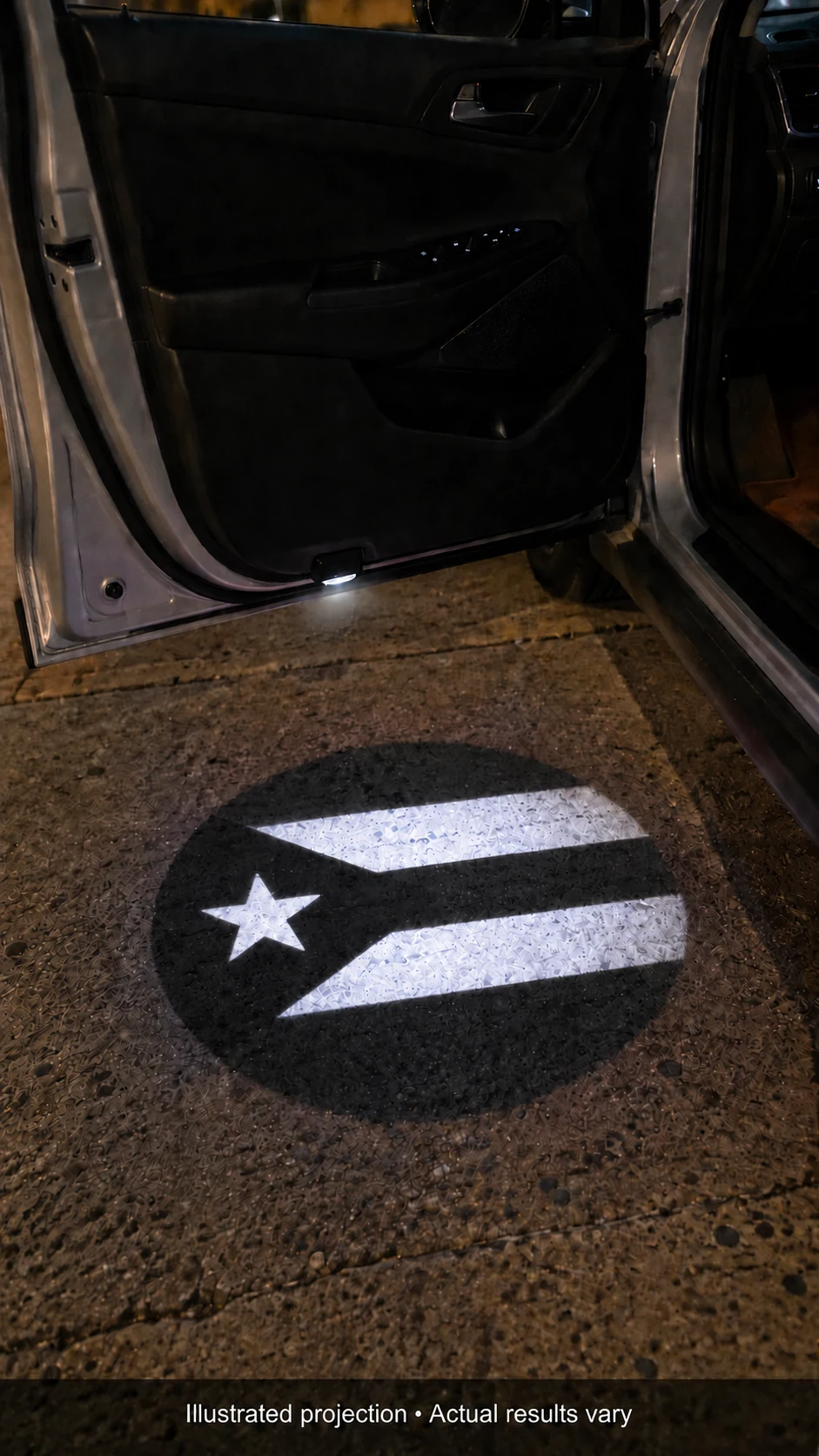 Black and White Puerto Rican Flag LED Car Door Welcome Projector Light