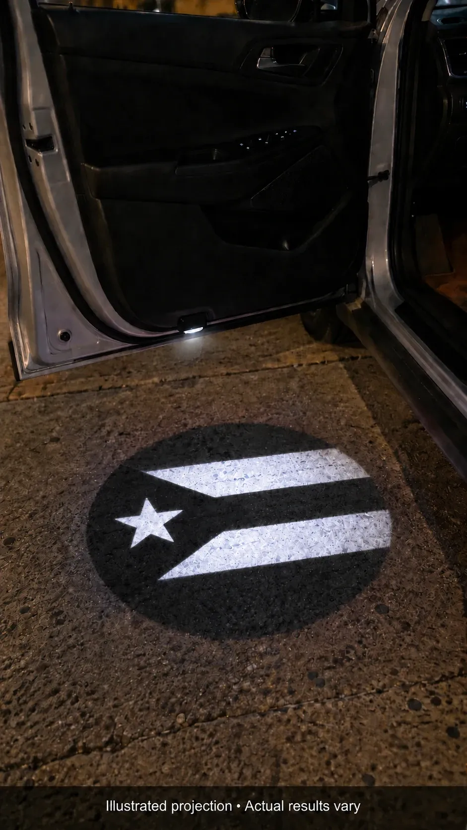 Black and White Puerto Rican Flag LED Car Door Welcome Projector Light