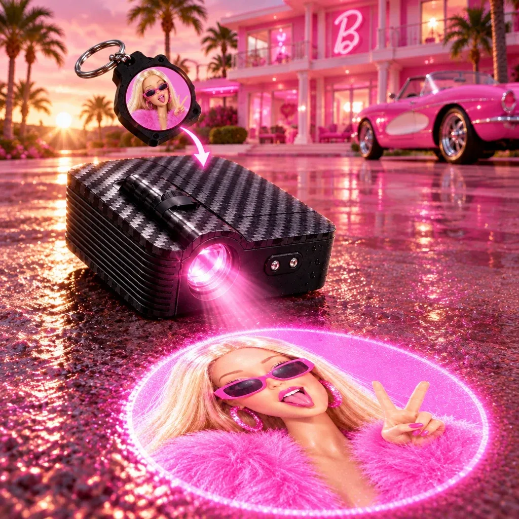 Barbie Piece Sign Hot Pink Furry Coat LED Car Door Projector Light
