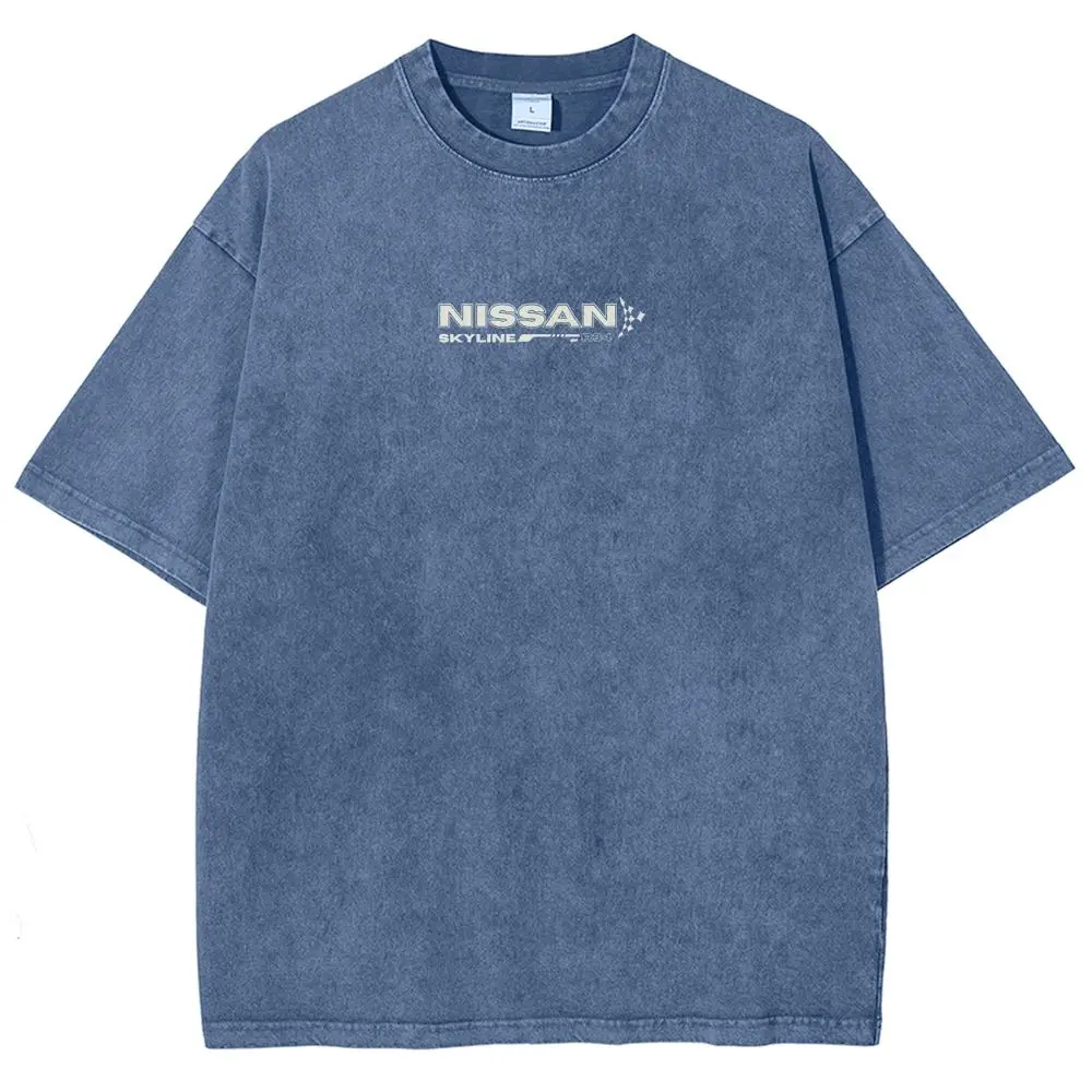 Vintage Skyline Washed Blue Graphic T-Shirt – Oversized JDM Streetwear Tee