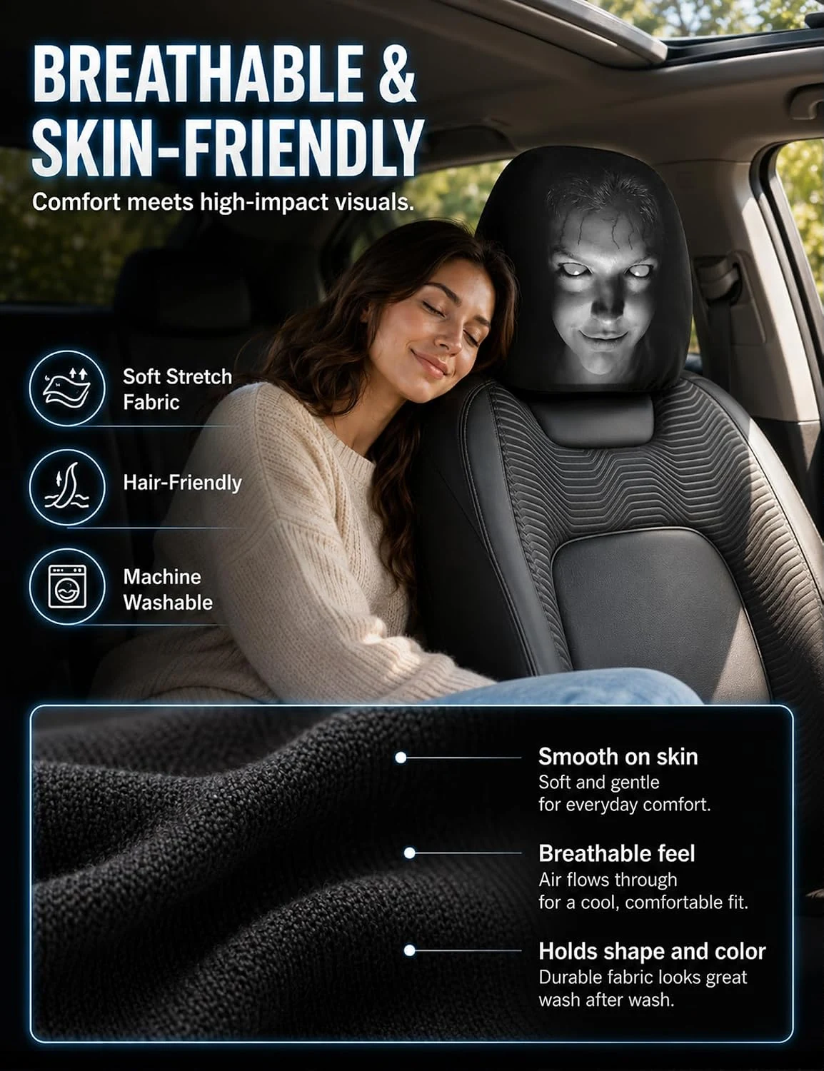 Ghost Face Car Headrest Covers - Style L (2PC) image 6