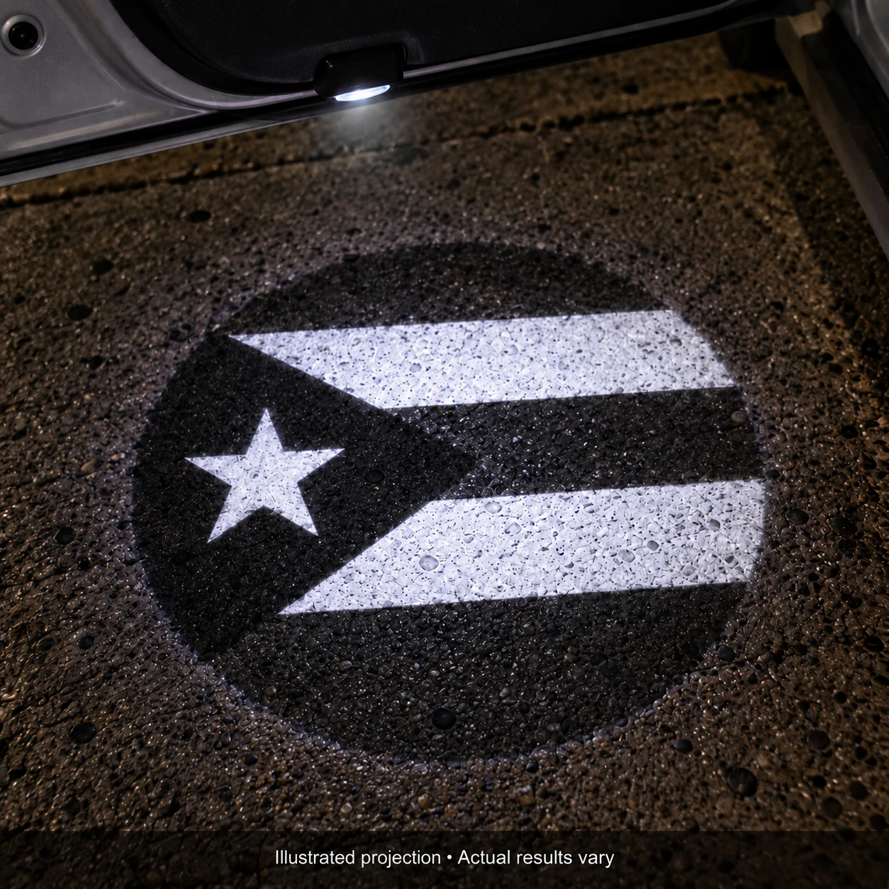 Black and White Puerto Rican Flag Ground Projection Close-Up