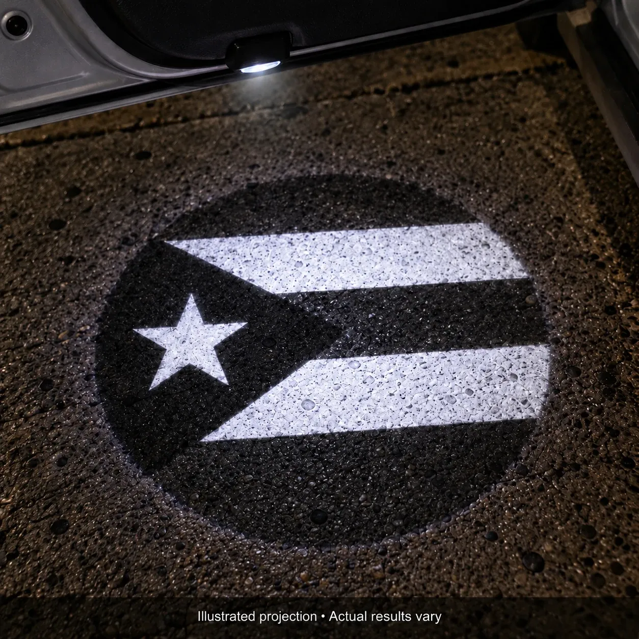 Black and White Puerto Rican Flag Ground Projection Close-Up