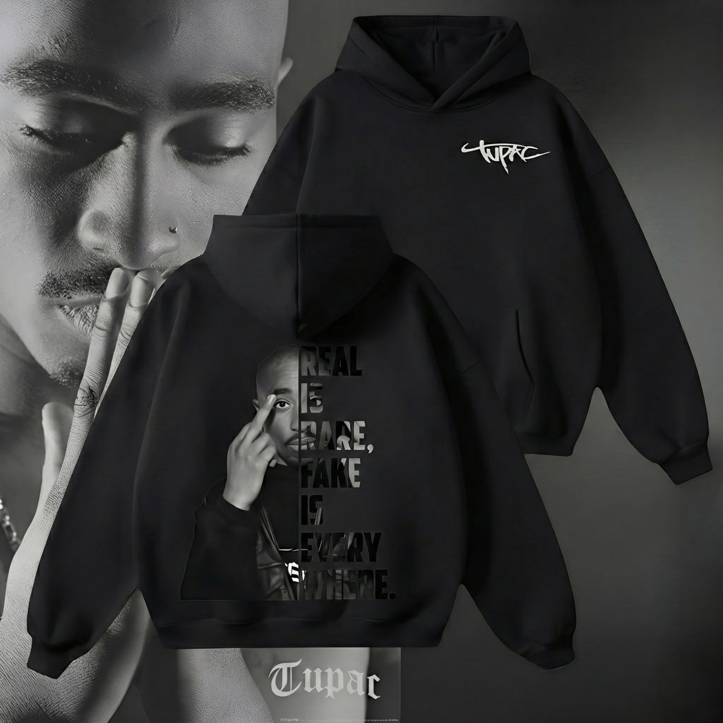 Tupac "Real Is Rare" Hoodie - Iconic Split-Design Streetwear