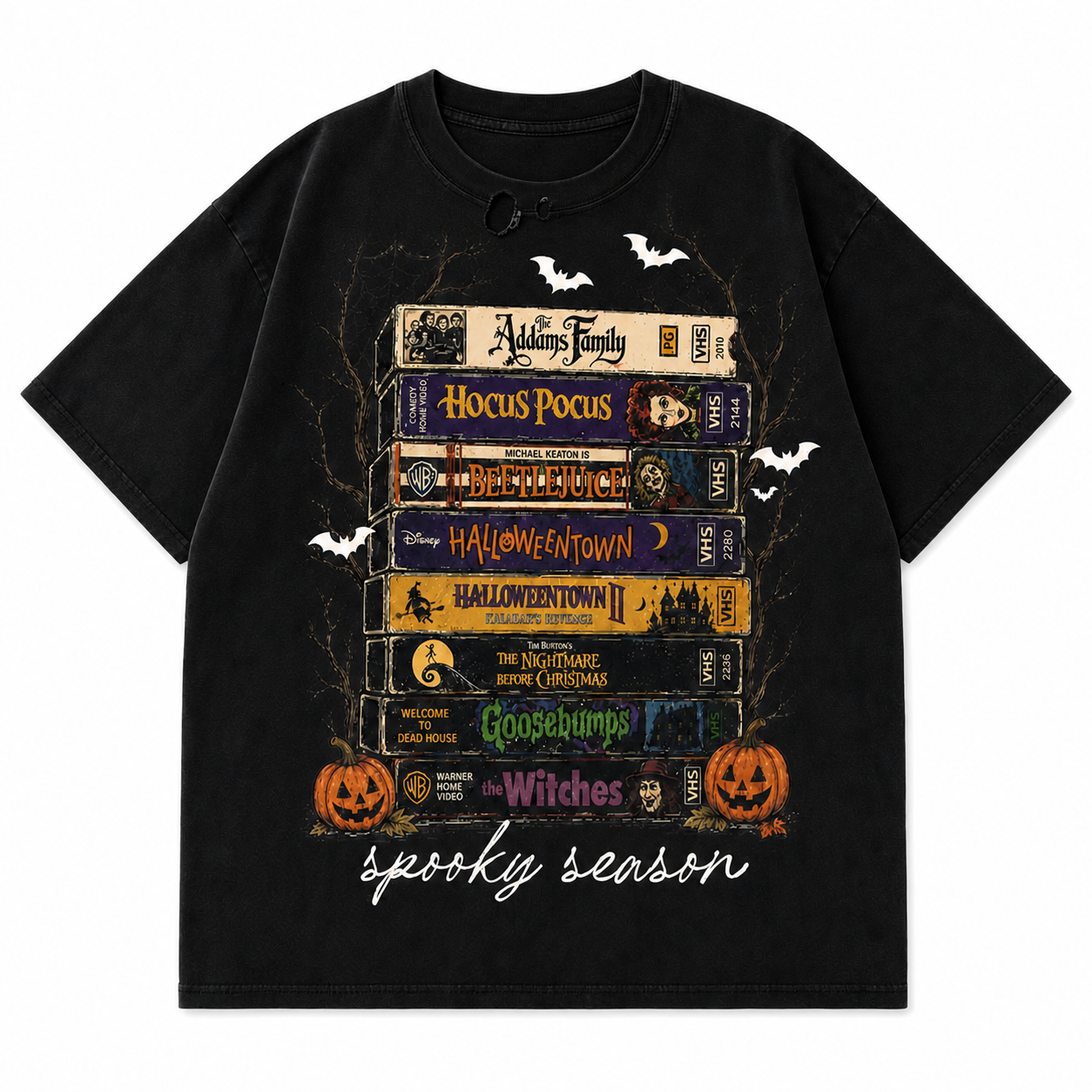 Retro Halloween Spooky Season VHS Stack Graphic Tee