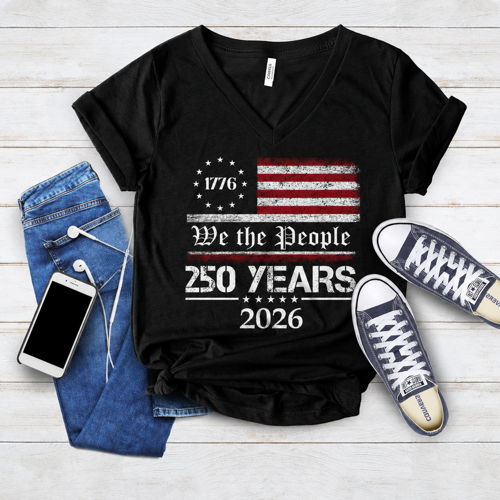 We The People 250 Years 1776-2026 Patriotic V-Neck T-Shirt