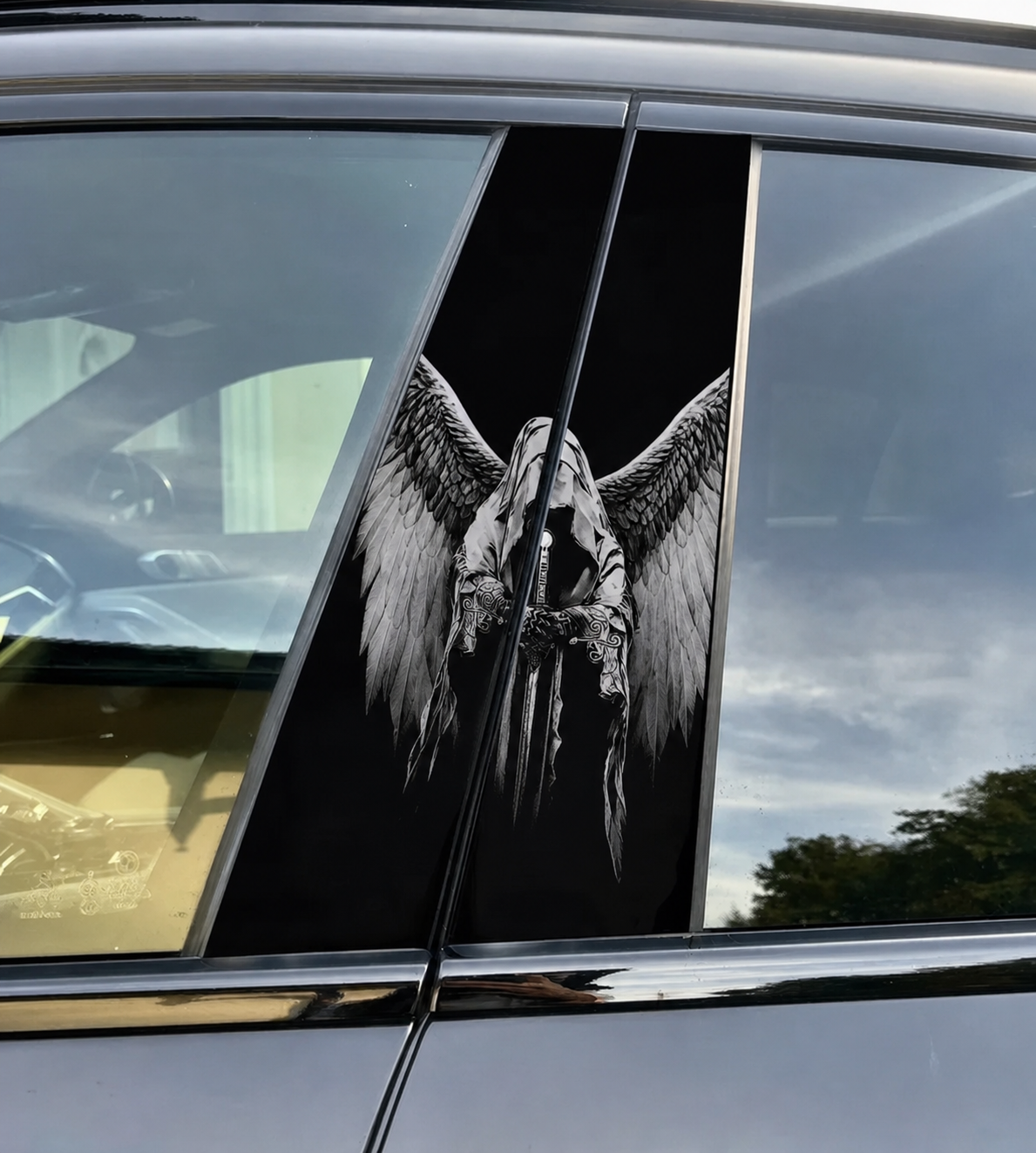 Hooded Angel Car Pillar Wrap - Premium Vinyl B-Pillar Decal, Universal Fit