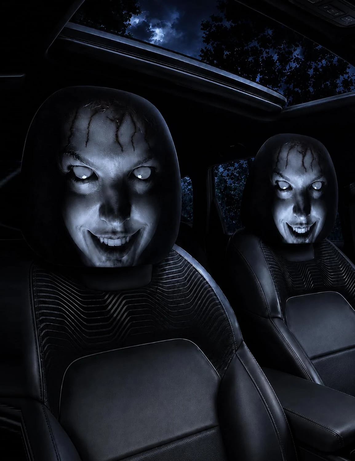 Ghost Face Car Headrest Covers - Style K (2PC) image 1